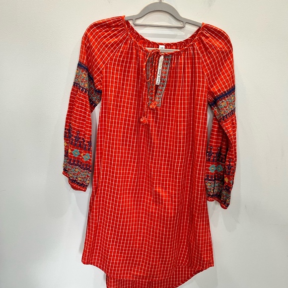Uncle Frank Dresses & Skirts - Uncle Frank Long Sleeve Peasant Dress Size XS‎ Orange Embroidered 100% Cotton